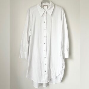 Sofia Dress Women’s Large White Button Up Long Sleeve Shirt Dress Acadamia NWT